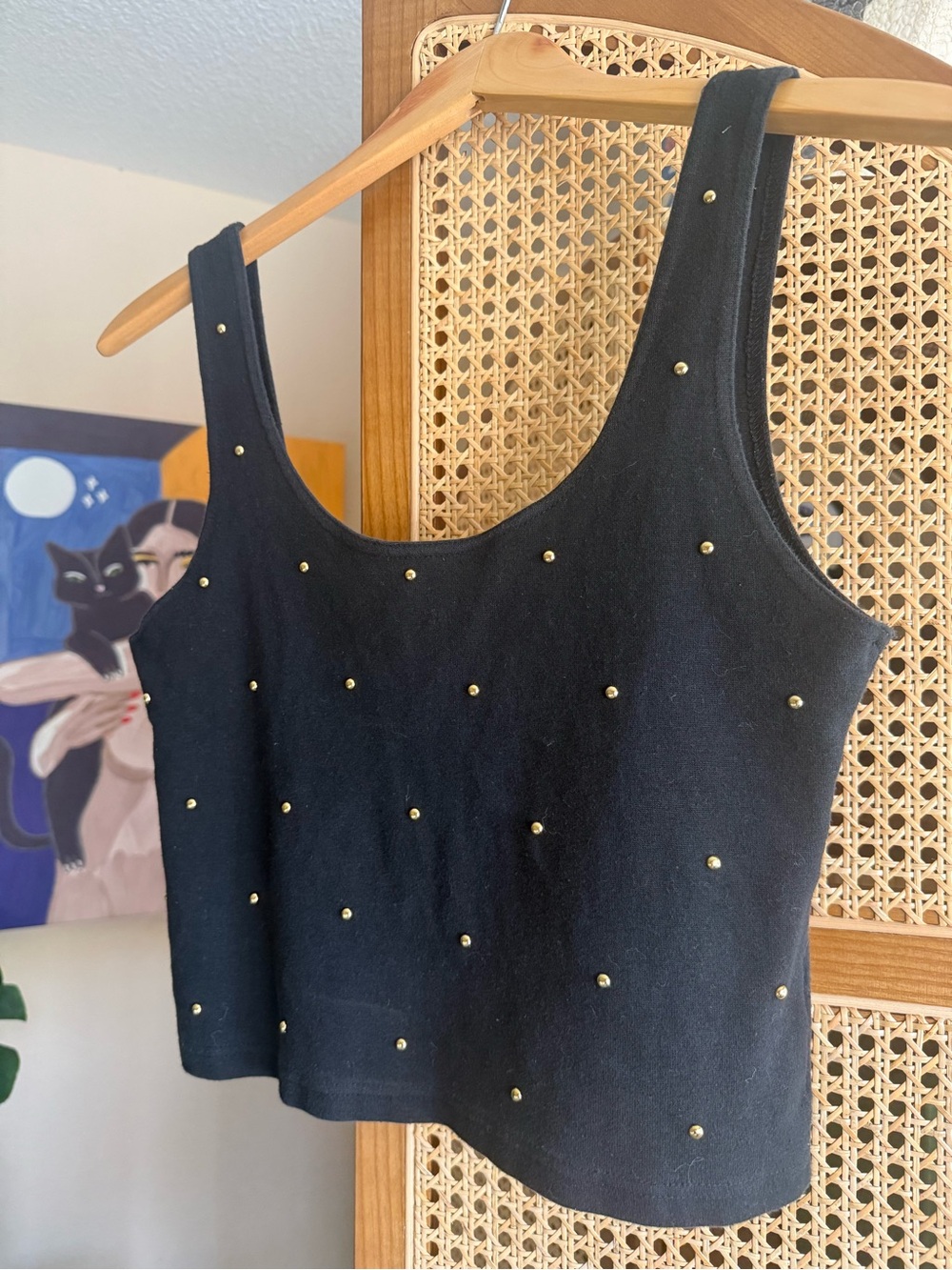 Express Black Tank Top with Gold Studs